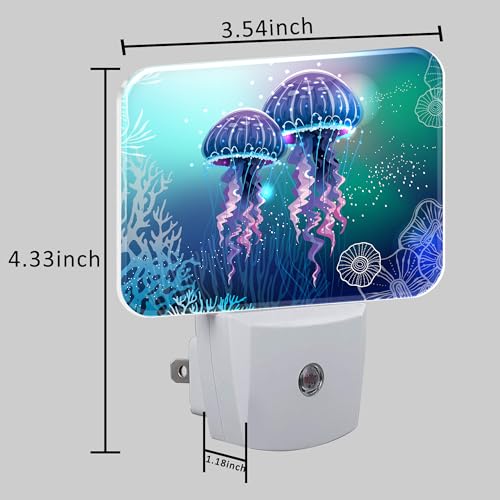 Image of Glowing Jellyfish in Deep Sea Night Light for Kids Girls Boys, Jellyfish LED Night Light Plug into Wall with Dusk to Dawn Sensor for Room, Hallway, Kitchen, Bathroom, Stairs Decor