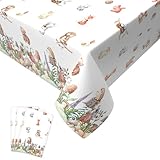 3 Pack Woodland Tablecloth, Fox Bear Table Cloth Rectangle, Cute Animal Plastic Table Cloth Disposable Party Decorations for Wild One Kids Birthday, Forest Animal Party, Baby Shower, 54x108 inch