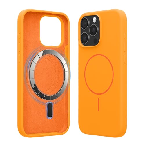 kwmobile Carcasa Compatible con Apple iPhone 15 Pro MAX - Funda magnética Compatible con MagSafe - Funda Interior de Microfibra y Exterior Antideslizante - Naranja afrutado