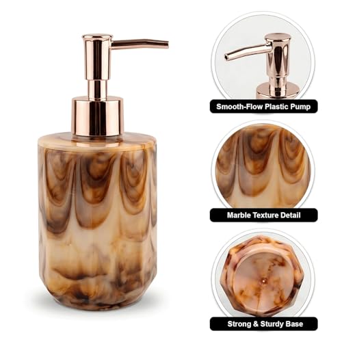 Image of Luxe Home International Marble Pattern Plastic Soap Dispenser for Bathroom and Kitchen Sink Leak Proof Liquid Hand Wash Round Bottle Lightweight Smooth Finish (17x8 cm Brown) Pack of 1
