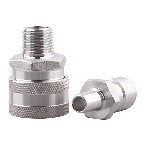 Dernord 3/8 Inch Stainless Steel Quick Disconnect Set - Beer Brewing Connector Kit (Barb Male/Mpt Female) #TOP4