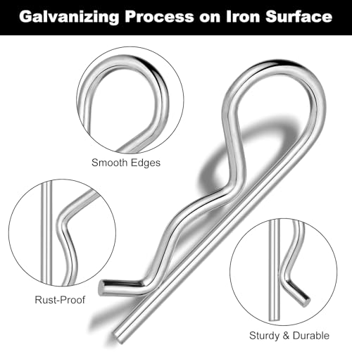 MirraSwit 120 Stück Splinte Sortiment, R Clips Set, Federsplinte Federstecker Sortiment, 9 Größen Verzinkte Sicherungssplinte, Haltefederkupplung Splinte für Schlepper, Rasenmäher, Autos (1-4mm)