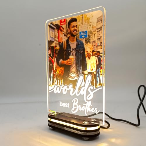 Image of lampees Personalised 3D Worlds Best Brother Custom Photo LED Lamp, 18x13 cm | HD UV Photo Print, Warm White LED, USB Powered, Wood & Acrylic Base, 4mm Acrylic Panel