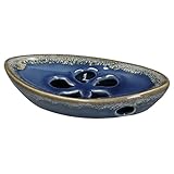 LungMongKol Shop Ceramic Soap Dish with Self Draining Tray for Bar Soap, Bathroom, Kitchen (Blue)