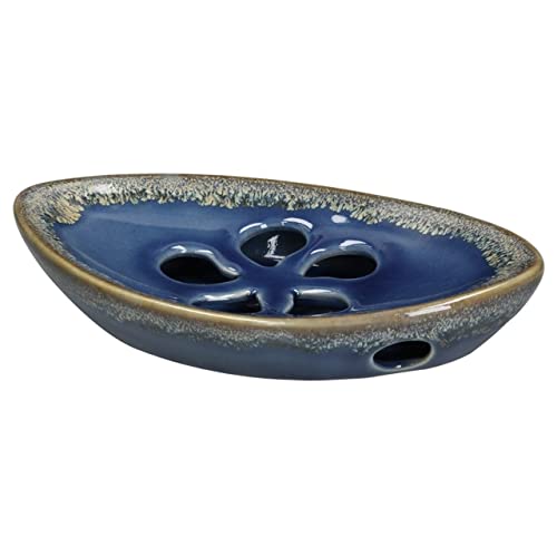 Lungmongkol Shop Ceramic Soap Dish With Self Draining Tray For Bar Soap, Bathroom, Kitchen (Blue) #TOP2