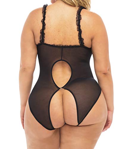 Oh là là Chéri Women's Plus Size Open-Cup Crotchless Teddy, Black - Thumbnail 3