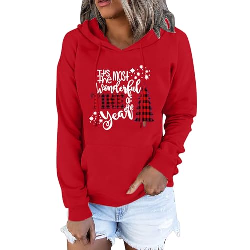 Sweatshirt de Noël rouge à col rond pour femme, cadeau taille M