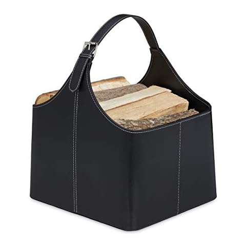 Relaxdays Black Imitation Leather Log Basket Cover