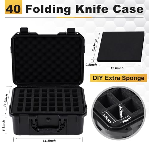 Image of Bucherry 40 Folding Knife Case Waterproof Pocket Knife Holder Hard Sided Knives Storage Box Lockable Protective Travel Storage Organizer for Folding Knives Collection