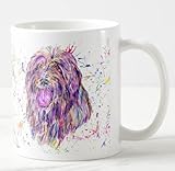 Bearded Collie Beardie Mug coloré avec motif chien de la ferme et aquarelle Arc-en-ciel Cadeau d'anniversaire Travail Bureau Noël Thé Café (Blanc)