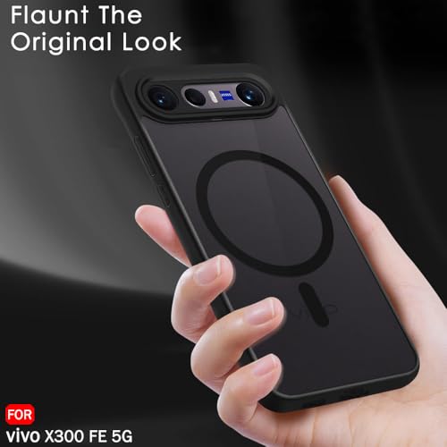 Image of TheGiftKart Hybrid Shockproof Back Cover Case for Vivo X300 FE 5G Compatible with MagSafe | Camera Protection Module | Hard Back Cover Case (PC & TPU, Translucent Smoke Matte Back, Black Sides)