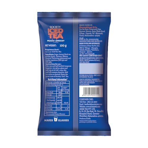 Image of Society Iced Premix Tea Peach Apricot Black 100g- Pack of 5 (Total 500g)