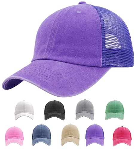 Image of Vintage Washed Snapback Baseball Hat for Men Women, Unstructured Cotton Crown /Soft Mesh /Flexible Visor /Foldbale for Pocket