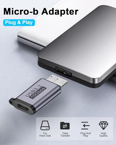 Image of Tobo USB C to Micro B Adapter 10Gbps, 1 Pack, Compatible for Micro USB 3.0 Devices, Supports USB3.2(10Gbps), Plug-and-Play, Easy to Carry, Secure Connection, Includes Strap TD-1173TC
