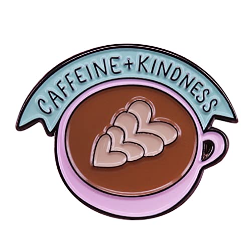 CAFFEINE & KINDNESS Enamel Pin Pink Coffee Cup Pin Latte Art Craft Pin Love Heart Pull Painted Drip Oil Enamel Pin Suitable for Hat Jacket Canvas Bag