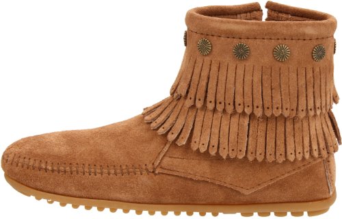 Minnetonka Women's Double Fringe Side Zip Boot,Taupe,8 M Us #TOP7