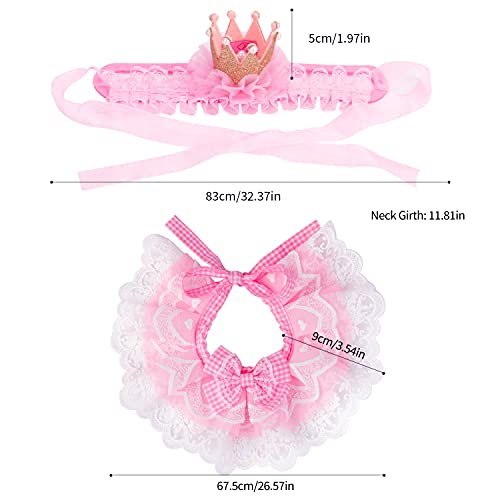Legendog Cat Bandana for Cats, Princess Cat Costumes for Cats, Cute Lace Dog Bandanas and Cat Crown Accessories for Cats Small Dogs, Pink Outfit for Birthday Party (B-Pink)
