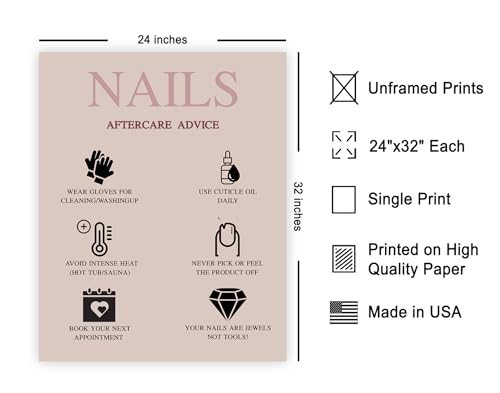 Image of Poster Master Nails Aftercare Advice Print - Fashion Poster - Manicure Art - Trendy Gift for Men, Women & Fashionista - Chic Decor for Salon, Spa or Nail Bar - 24x32 Unframed Wall Art
