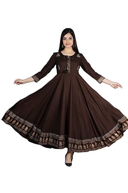 Image of JAYROSH Women's Embroidered Rayon Anarkali Kurta Gown | Flared Kurti for Women & Girls