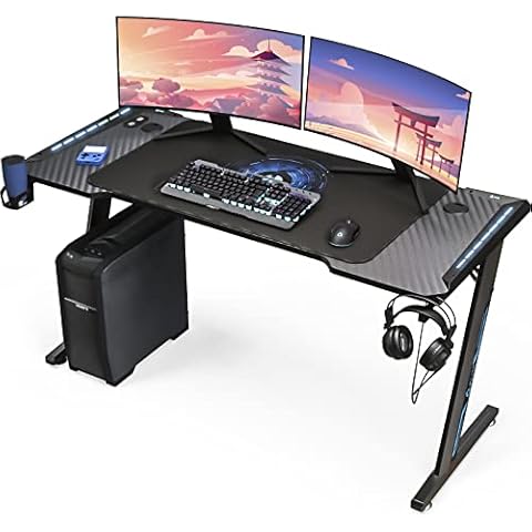 KLIM K140 Gaming Tisch mit LED - NEU 2023-140 x 60 cm Gaming Schreibtisch mit Kabelmanagement und Maus pad - Einfacher Aufbau - Stabiler Schreibtisch aus Metall und Holz Cover