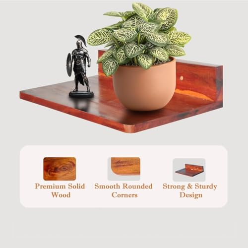 Image of Solid Wood Wall Mount Set-Top Box Stand | Durable Floating Shelf for WiFi Router, Speakers, Gaming Console & Home Decor