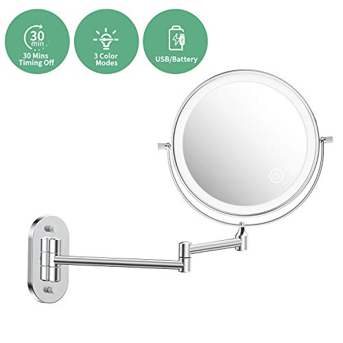 alvorog Kosmetikspiegel LED Beleuchtet mit 1x/5x Fache Vergrößerung USB/Batterien Touchscreen Rasierspiegel Wandspiegel 360°Schwenkbar Schminkspiegel für Badezimmer