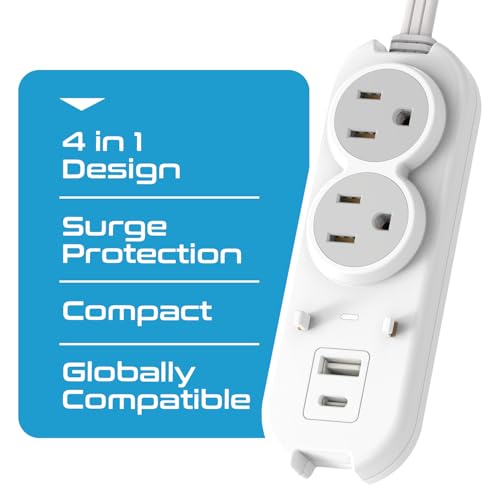 Image of Ceptics Travel Power Strip W /Adapter Plug Set - Equipped with USB, Type C for iPhone, Chargers, Cell Phones, Laptop - Plugs for Europe, Asia, China, USA, Africa, South America PS-2U