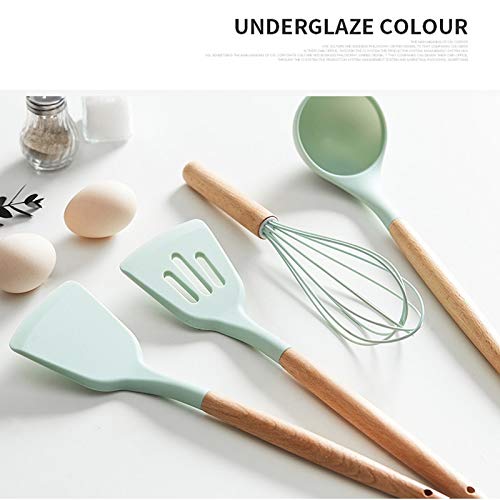 Set di Utensili da Cucina in Silicone Spatola Antiaderente Pala Manico in Legno Set di Strumenti da Cucina Scatola di immagazzinaggio Utensili da Cucina Gadget