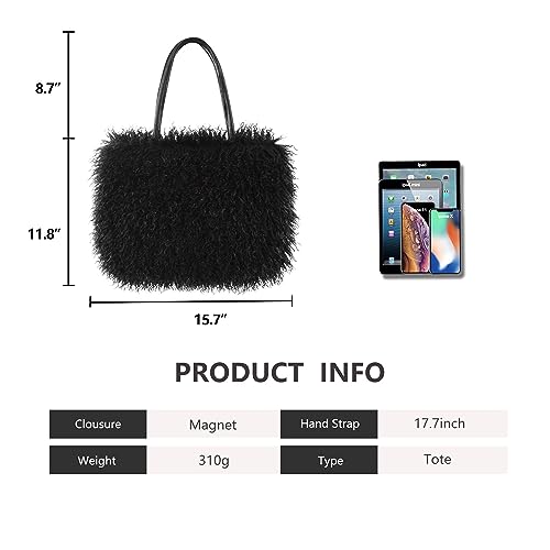 Image of Women's Fuzzy Tote Bag Curly Handbag Furry Shoulder Bag Large Plush Top Handle Purses Winter