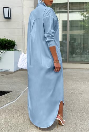 Image of Choichic Shirt Dresses for Women Casual Long Sleeve Cotton Button Down Maxi Dresses