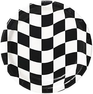 Creative Converting 24 Count Round Dinner Plates, Black and White Check