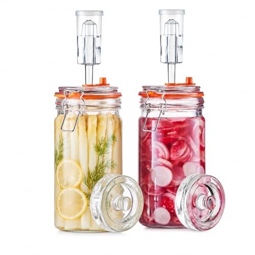 Glolaurge Fermentiergläser je 1 L eckige Glas-Fermentiergläser mit Glasgewicht für Sauerkraut Kimchi Pickles Met Cider & mehr 2er Set