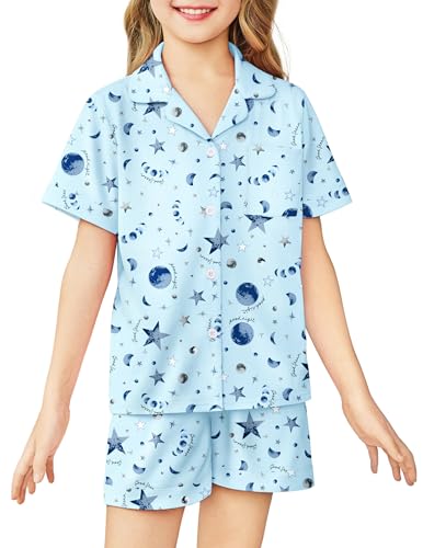 Image of Arshiner Girls Pajamas Sets Short Sleeve Kids Pjs Button Down Sleepwear