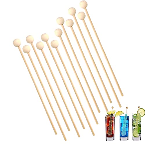 Hpilish Wooden Rock Candy Sticks Wooden Lollipop, Sucker, Cake Pops With Ball Wood Pop Stir Sticks Appetizer Skewers Swizzle 6 Inch Length 100Pcs #TOP8