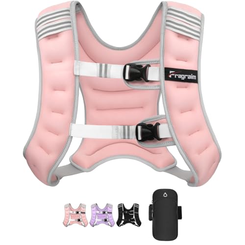 Fragraim Gewichtsweste, 8 kg Gewichtsweste für Frauen Herren mit reflektierendem Streifen, Abnehmbarer Handytasche, ideal zum Wandern, Krafttraining, Laufen, Workout, Cardio - Rosa