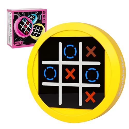 4-in-1 Tic Tac Toe Elektronisches Spiel Hand-Puzzle-Spiel tragbare Reisespiele für Kinder und Erwachsene ab 3 Jahren Brettspiele Geschenkidee für Gehirntraining und Gedächtniswachstum (Hellgelb)