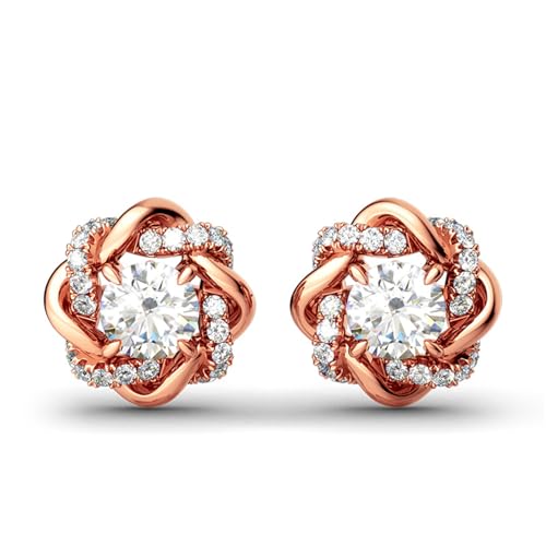 Jeulia Flower Rose Gold Plated Earrings 925 Sterling Silver Cushion Cut Cubic Zirconia Stud Earrings for Women