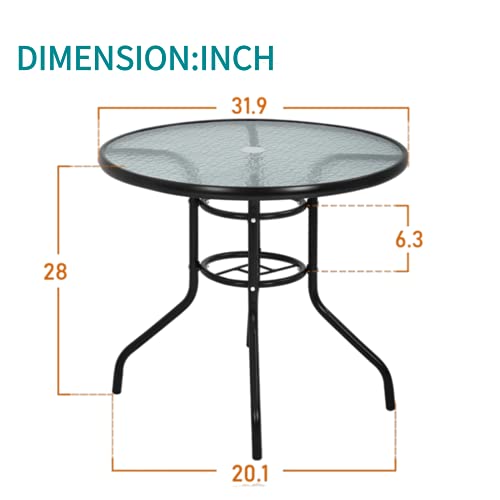 MKDLUFEI-32-Patio-Table-Outdoor-Round-Bistro-Table-All-Weather-Outside-Patio-Dining-Table-with-Umbrella-Hole-Coffee-Dining-Tabel-with-Tempered-Glass-for-Lawn-Balcony MKDLUFEI 32 Patio Table Outdoor Round Bistro Table All Weather Outside Patio Dining Table with Umbrella Hole Coffee Dining Tabel with Tempered Glass for Lawn Balcony