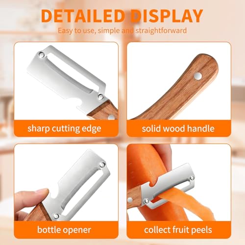Image of Multi-Functional Vegetable Peeler for Kitchen | Stainless Steel Peeler with Wooden Handle & Bottle Opener | Single Blade for Fruits and Vegetables | 1 Piece