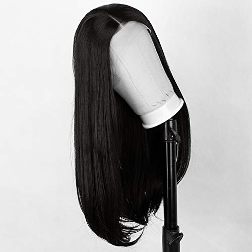 Dark Brown Lace Front Wig Glueless Natural Straight Synthetic Wig with Middle Part 20" Long Lace Wigs for Women