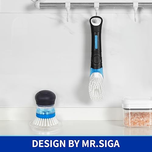 MR.SIGA Soap Dispensing Dish Brush, Kitchen Brush for Pot Pan Sink Cleaning, Black - Image 7