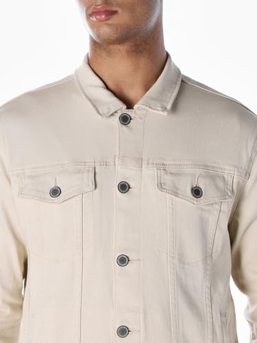 Image of JACK & JONES Men's Spread Collar Cotton Standard Length Washed Denim Jacket