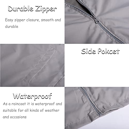 Image of SNOW DREAMS Mens Rain Jacket Waterproof Raincoat Lightweight Windbreaker Hooded Outerwear for Hiking Travel Grey Size L