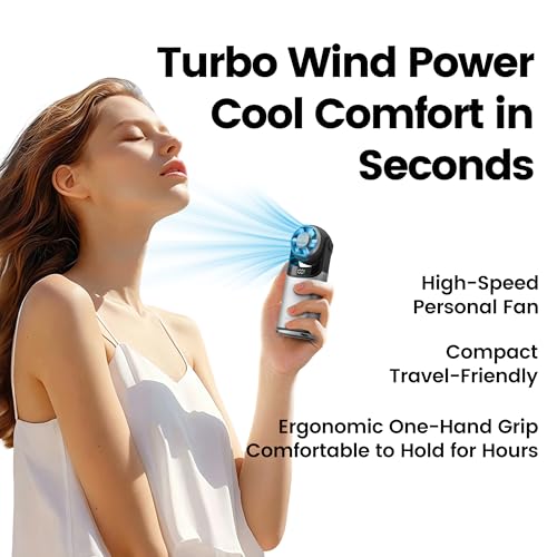 Image of SEIGA Ice Cooling Metal Body Portable Fan, 5200mAh Rechargeable Handheld Fan with Semiconductor Cooling Plate, 16500RPM Powerful Cooling, 100-Speed Quiet Fan for Travel & Summer