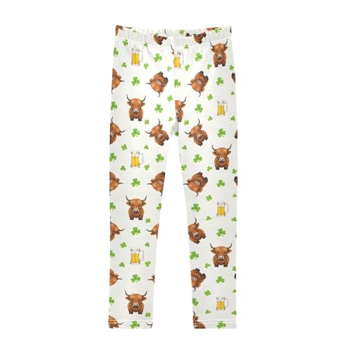 Highland Cow Beer Pattern Girls Leggings Soft Comfortable Athletic Leggings Dancing Pants for 4-10 Years