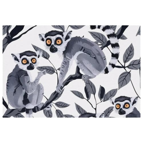 Lot de 6 sets de table lémuriens gris antidérapant et résistant - 2