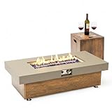SHINETUNE Outdoor Propane Fire Pit – 48' Fire Table with 50,000 BTU, Modern Propane Fire Pit with Adjustable Flame & Matching 20 lb Tank Stand for Patio, Garden, Deck