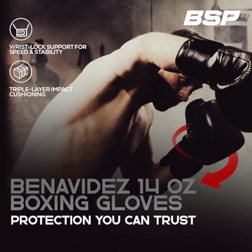 Image of Benavidez Hook-and-Loop Mexican Leather Boxing Gloves - Triple-Density Gel Padding, Pre-Broken-in Fit, 3-in Wrist-Lock All-Purpose Training & Sparring - 14 oz