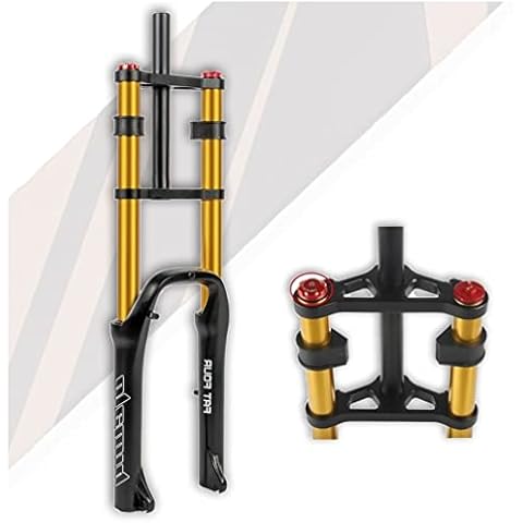 SHKJ 20 Inch Electric Bike Suspension Fork 4.0 Tire Fat Bike Air Fork Double Shoulder 110mm Travel Rebound Adjustable 1-1/8'' Disc Brake Bicycle Front Fork QR Axle 9 * 135mm (Color : 20inch Gold) Cover