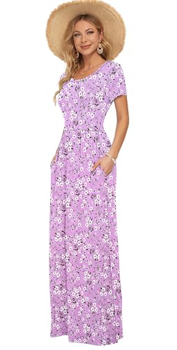 Image of AUSELILY Women's Classic Short Sleeve Loose Plain Casual Long Maxi Dresses for Women 2026